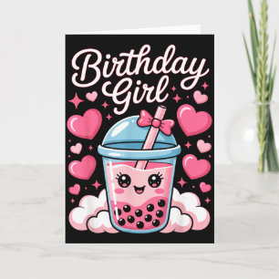 Tarjeta Chica Cumpleaños Feliz Lindo Arco Rosa Burbuja Té