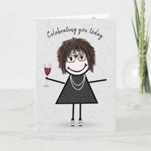 Tarjeta Chica Cumpleaños Figura de Palo con Vino Tinto
