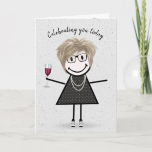 Tarjeta Chica Cumpleaños Figura de Palos con Vino Tinto