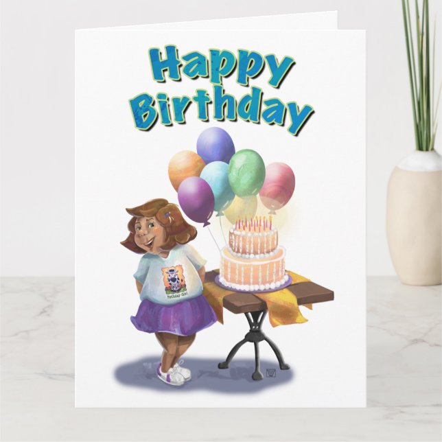 Tarjeta Chica Cumpleaños Globo Colorido (Anverso)