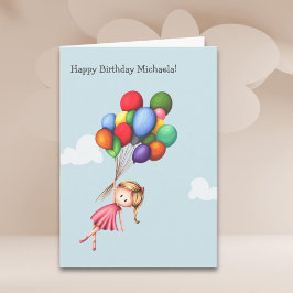 Tarjeta Chica Cute Globos Niños Cumpleaños