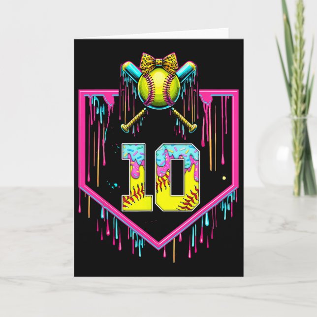 Tarjeta Chica de 10º cumpleaños Helado Drip suave Coquette (Anverso)