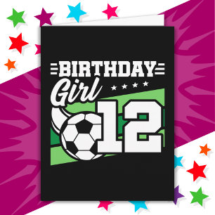 Tarjeta chica de 12 años en el fútbol 12 de cumpleaños