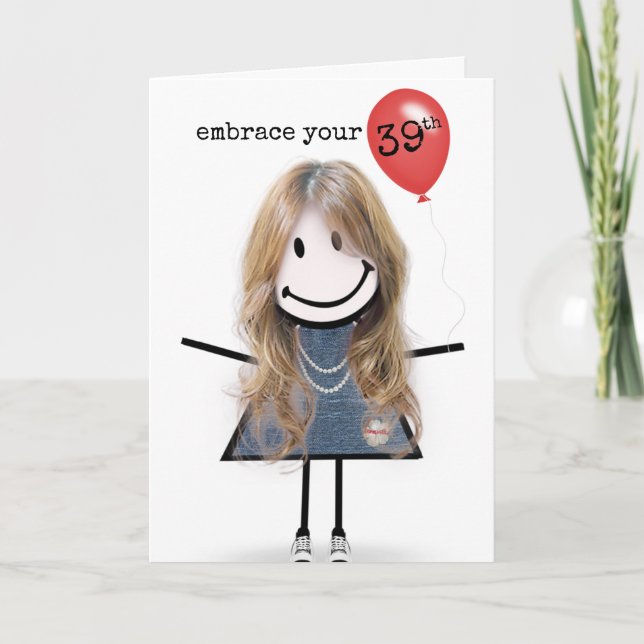 Tarjeta Chica de 39 años con globo rojo (Anverso)