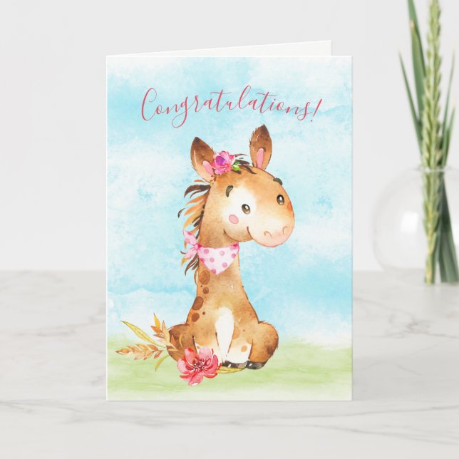 Tarjeta Chica de acuarela felicitaciones a caballo (Anverso)
