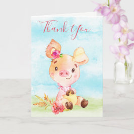 Tarjeta Chica de acuarela Granja de cerdo Gracias