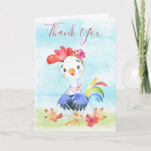 Tarjeta Chica de acuarela Granja de gallos