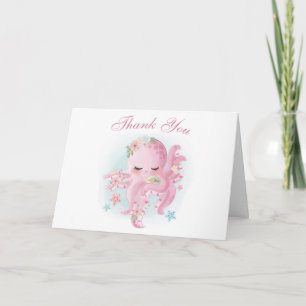 Tarjeta Chica de Acuarela Rosa Pulpo Baby Shower Gracias