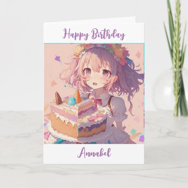 Tarjeta Chica de Anime Feliz Cumpleaños Personalizado (Anverso)