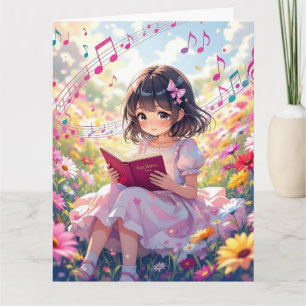 Tarjeta Chica de anime Jumbo leyendo   Cumpleaños de la pá