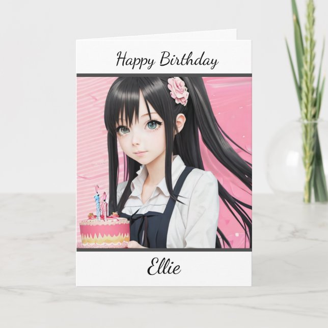 Tarjeta Chica de anime lindo personalizado feliz cumpleaño (Anverso)