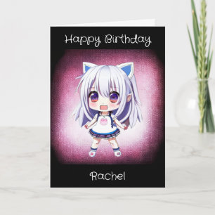 Tarjeta Chica de Anime Personalizada   Página para Colorea