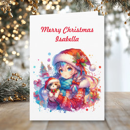 Tarjeta Chica de anime personalizado | Colorear Navidades