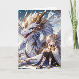 Tarjeta Chica de anime y cumpleaños del Dragón Blanco y Or