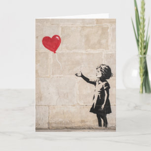 Tarjeta Chica de Arte Callejero con Globo Rojo del Corazón