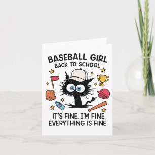 Tarjeta Chica de béisbol de gato divertido Está bien Estoy