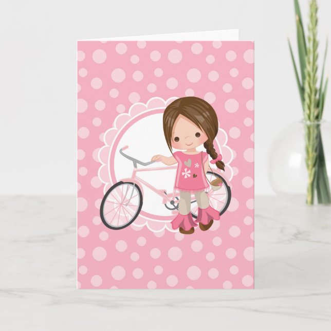 Tarjeta Chica de bicicletas Brunette - Blanco Rosa (Anverso)