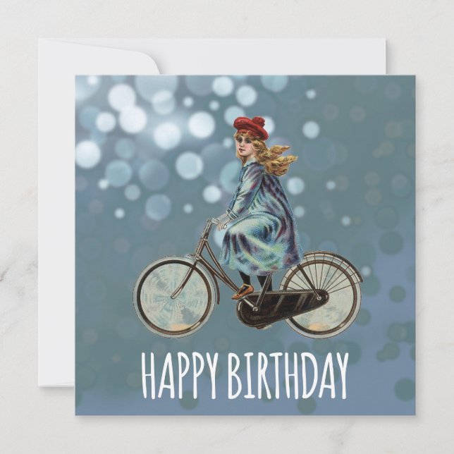 Tarjeta Chica de Bicicletas Vintage - Cumpleaños (Anverso)