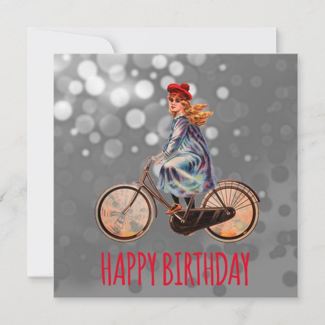 Tarjeta Chica de Bicicletas Vintage - Cumpleaños (Anverso)