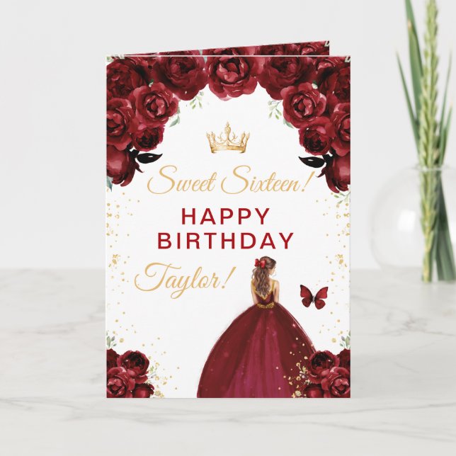 Tarjeta Chica de Cabello Castaño Oscuro Rojo Cumpleaños Du (Anverso)