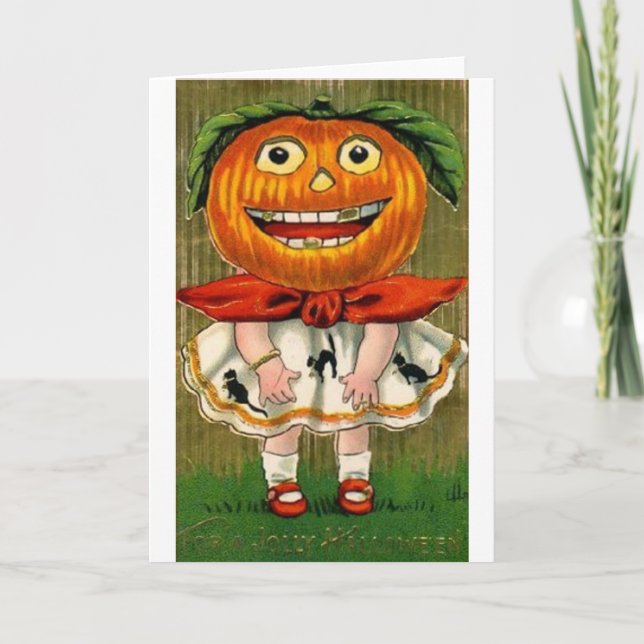 Tarjeta Chica de cabeza de calabaza de Halloween (Anverso)