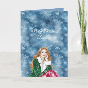 Tarjeta Chica de Cabeza Roja de Copos de Nieve Azules de I