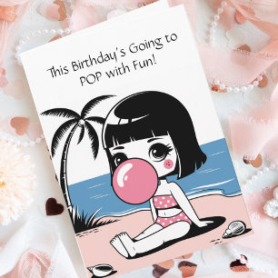 Tarjeta Chica de chicle adorable cumpleaños de playa pop d