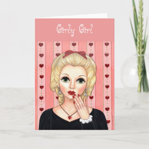 Tarjeta Chica de collar cardíaco Cabeza rubia asa labios l