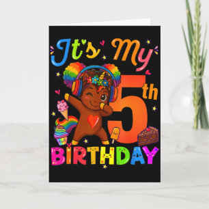 Tarjeta Chica de cumpleaños 5 Unicorn Afro Pelo Natural Af
