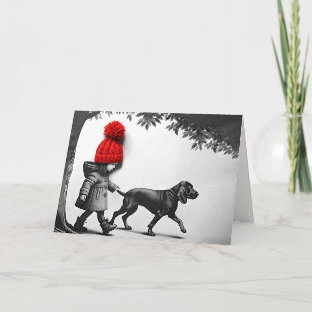 Tarjeta Chica de cumpleaños caminando por su perro (Anverso)
