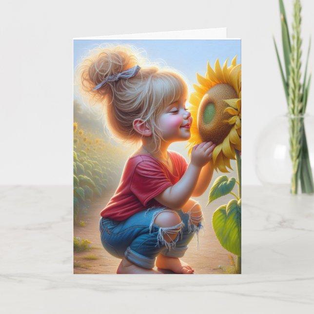 Tarjeta Chica De Cumpleaños Con Girasol (Anverso)
