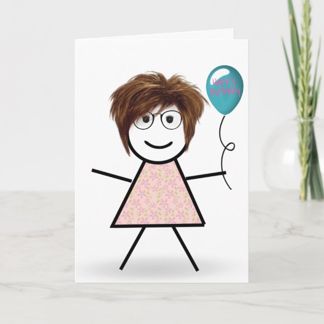 Tarjeta Chica de cumpleaños con globo (Anverso)