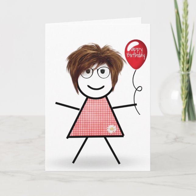 Tarjeta Chica de cumpleaños con globo rojo (Anverso)