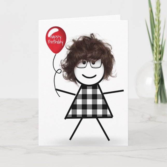 Tarjeta Chica de cumpleaños con globo rojo (Anverso)