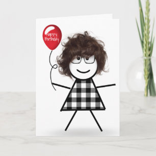 Tarjeta Chica de cumpleaños con globo rojo
