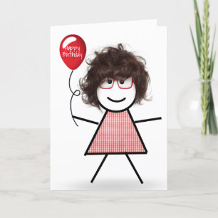 Tarjeta Chica de cumpleaños con globo rojo