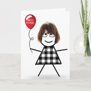 Tarjeta Chica de cumpleaños con globo rojo