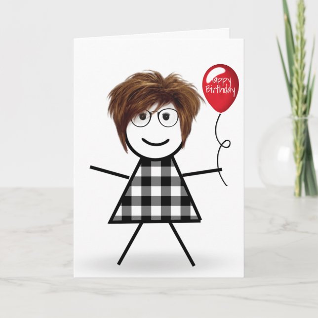 Tarjeta Chica de cumpleaños con globo rojo (Anverso)