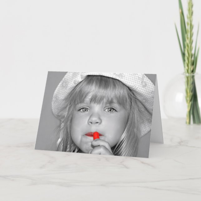 Tarjeta Chica de cumpleaños con lápiz labial rojo (Anverso)