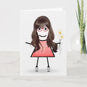 Tarjeta Chica de cumpleaños con palitos y margaritas