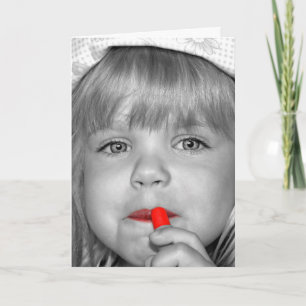 Tarjeta Chica De Cumpleaños Con Palo De Labios Rojo