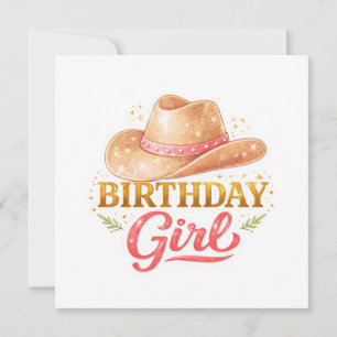Tarjeta Chica de Cumpleaños con Sombrero de Vaquera
