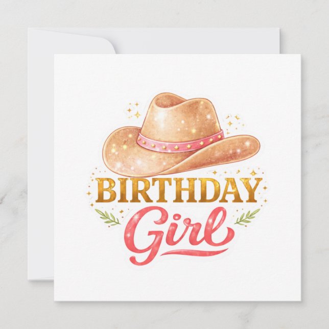 Tarjeta Chica de Cumpleaños con Sombrero de Vaquera (Anverso)