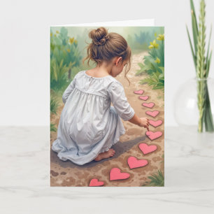 Tarjeta Chica de cumpleaños creando una ruta cardíaca