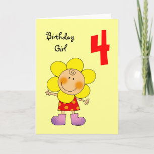 Tarjeta chica de cumpleaños de 4 años
