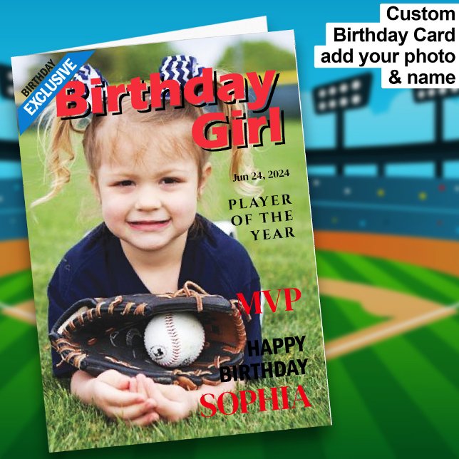 Tarjeta Chica de cumpleaños de béisbol / cumpleaños feliz  (Baseball Birthday Girl / MVP Happy Birthday Card)