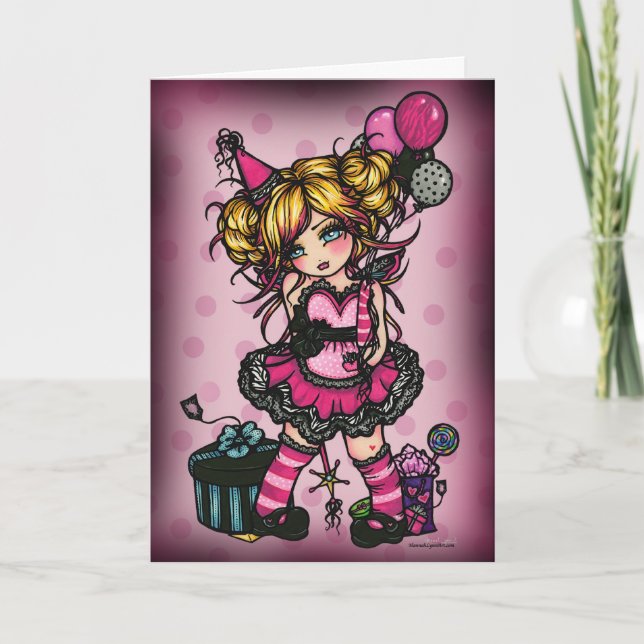 Tarjeta Chica de cumpleaños de cebra rosa Fairy Fantasy Ar (Anverso)