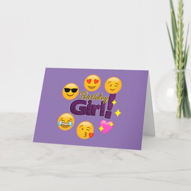 Tarjeta Chica de cumpleaños de emoji (Anverso)