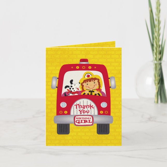 Tarjeta Chica de cumpleaños de Fire Truck v1 (Anverso)