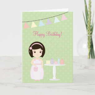 Tarjeta Chica de cumpleaños en la mesa de regalo